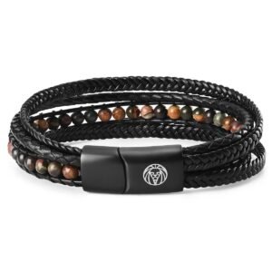 Bracelet cuir tressé et pierres naturelles
