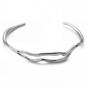 Bracelet manchette ondulée en acier argenté