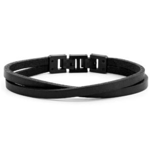 Bracelet cuir noir simple tour et fermoir noir