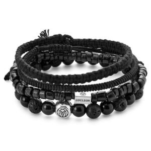 Set de bracelets perles noires et argent 925