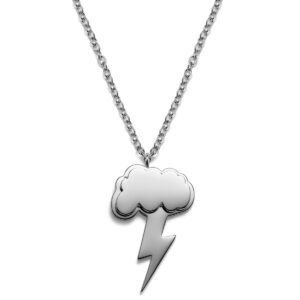 Collier pendentif éclair en acier argenté