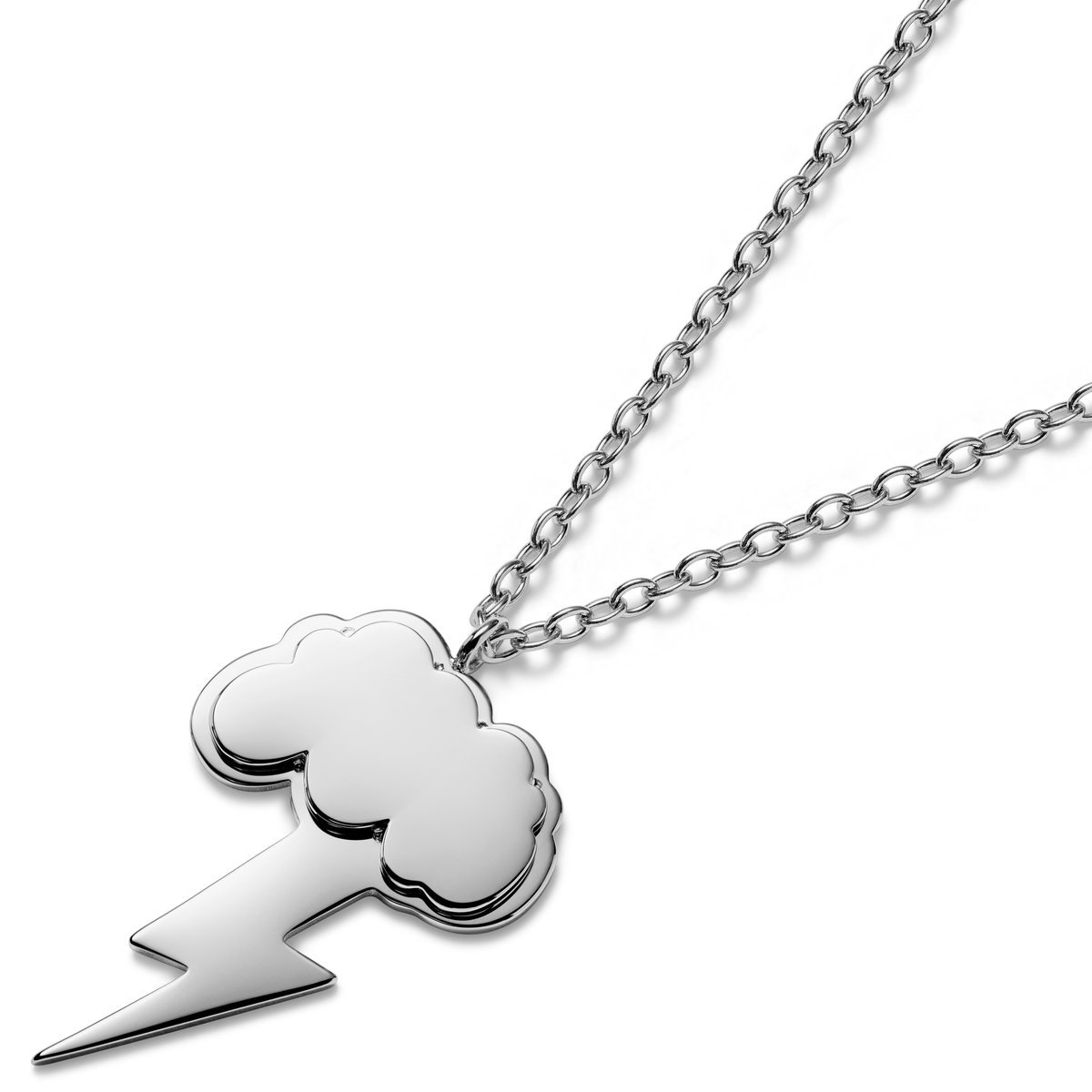Collier pendentif éclair en acier argenté