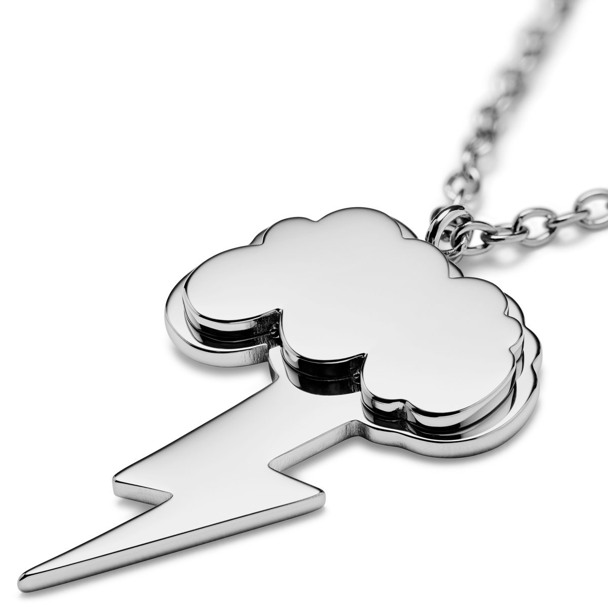 Collier pendentif éclair en acier argenté