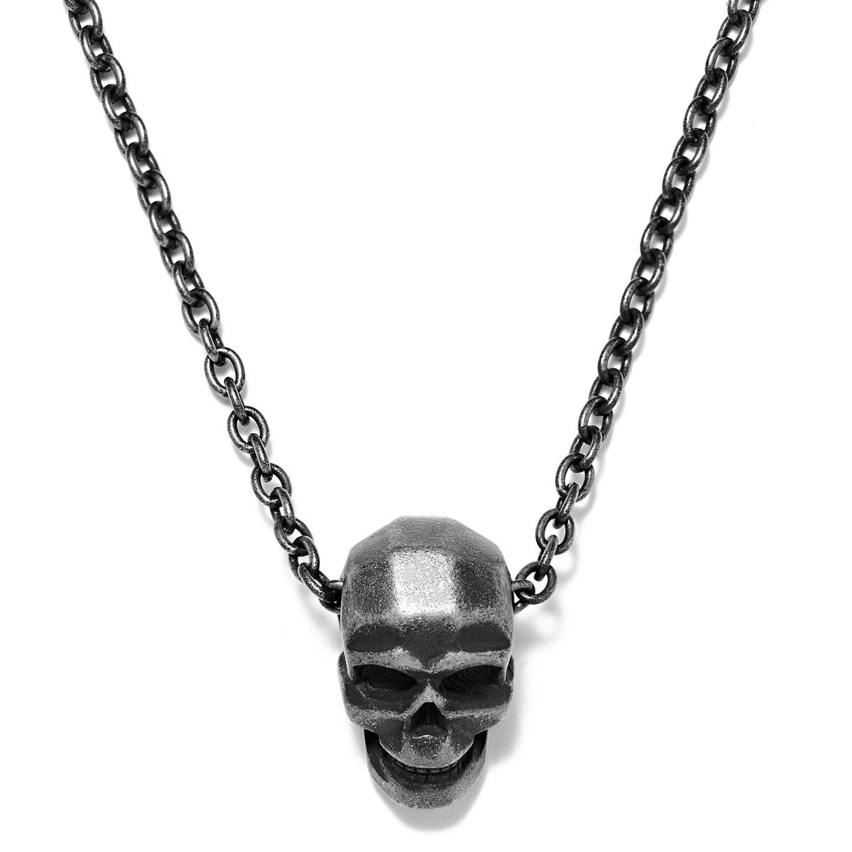 Collier pendentif crâne en acier gris foncé