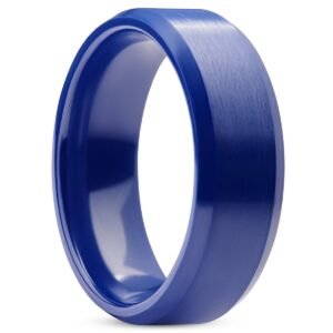 Bague céramique bleue brossée, 8 mm