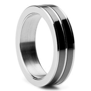 Bague acier et céramique noire, 6 mm