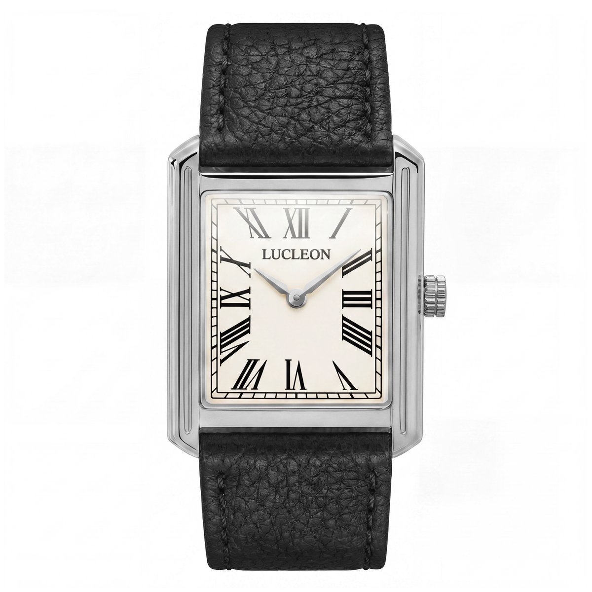 Montre rétro carrée cadran crème et cuir noir