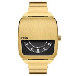 Montre dorée à disques et cadran noir