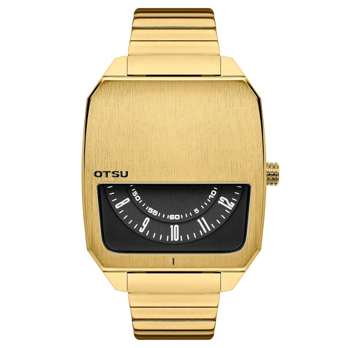 Montre dorée à disques et cadran noir